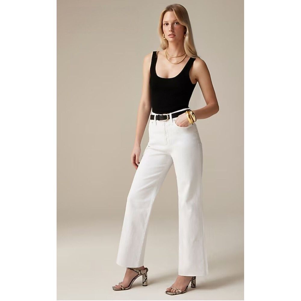 J.Crew Slim Wide Leg Jean White Size 31 High Rise Cotton Raw Hem BP461